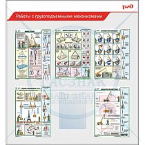 Стенд Работы с грузоподъемными механизмами для ОАО РЖД 5 плакатов А3, 1 плоский карман А4 (1100х1200; Пластик ПВХ 4 мм, алюминиевый профиль; )